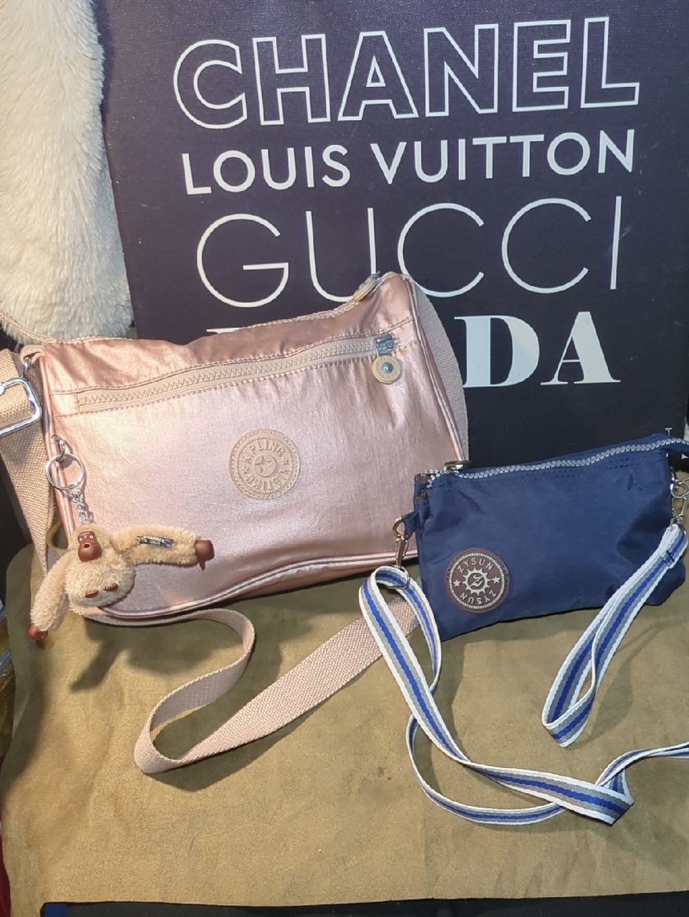 Kipling Rose Metallic Crossbody & ZYSUN Navy Crossbody Detachable Pouch $45